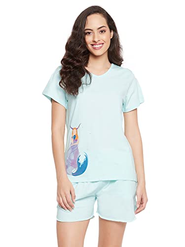 Image of Clovia Women's Cotton Printed Top & Boxer Shorts Set