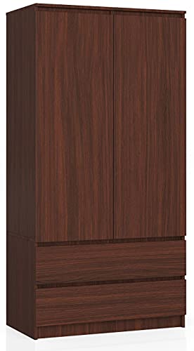 AKORD Armoire 2 Portes | Armoir Chambre 2 Tiroirs avec Etagères et Une Tringle | L90 x H180 x P51 cm | Panneau Stratifié 16mm | Armoire sans Penderie Chambre |...