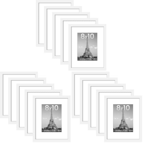 Image of upsimples 8x10 Picture Frame Set of 5, Display Pictures 5x7 with Mat or 8 x 10 Without, Wall Gallery Photo Frames, White (Pack of 3)