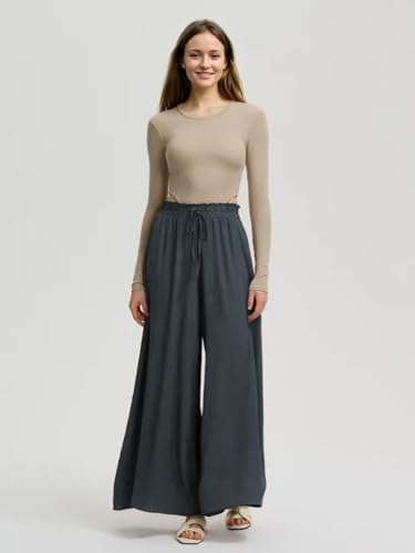 Image of KOTTY Women's Relaxed Fit Wide-Leg Drawstring Palazzo Trouser for Everyday Comfort & Style