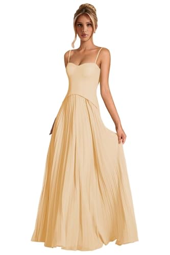 Ruffles Long Bridesmaid Dresses for Women Spaghetti Straps Pleated A-line Chiffon Formal Evening Dress AD128