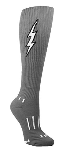 Youth Heather Gray with White Knee-High Insane Bolt Soccer Socks