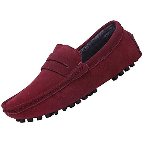 Image of ANUFER Men's Suede Leather Penny Loafers Comfort Driving Shoes Moccasin Slippers