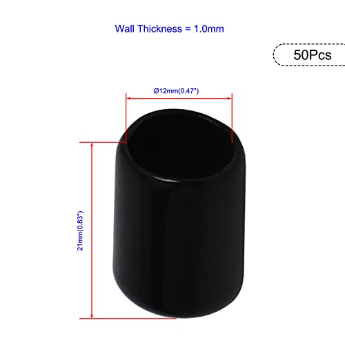 Image of 50PCS ID12mm(31 /64 inch) Black PVC Rubber End Caps, Vinyl Flexible End Caps, Round Pipe End Caps, Bolt Thread Protector Safety Caps