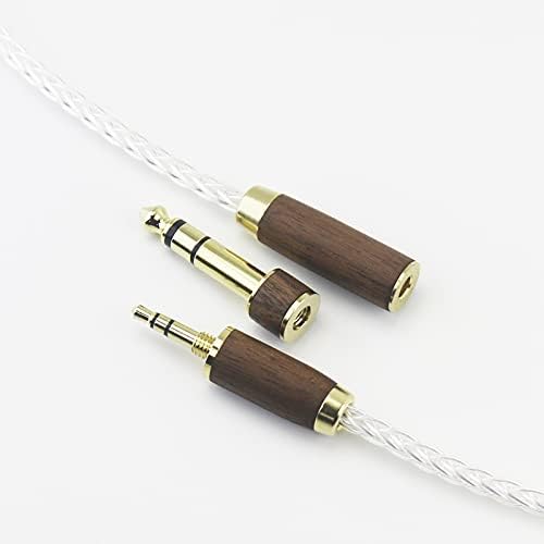 3.5mm 1/8" TRS Male and 6.3mm 1/4" Adapter to 4.4mm Balanced Female Headphone Audio Adapter Cable 8 Cores 6N OCC Copper Single Crystal Silver Plated Wire Walnut Wood Shell