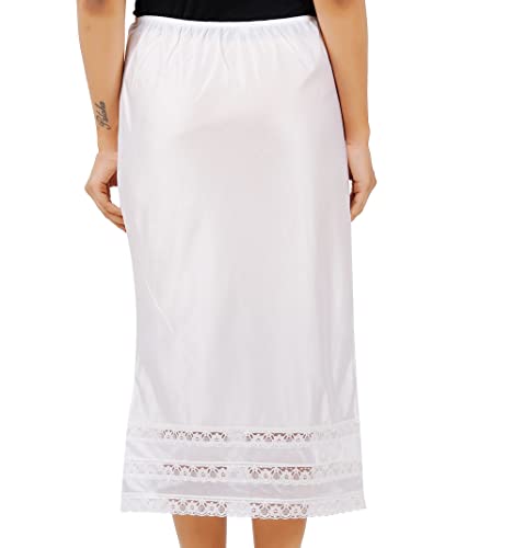 Half Slip Long Underskirt Undergarments Slip Lace Trim Soft Satin Skirt Dress Extender For Women (As1, Alpha, M, Regular, Regular) White #TOP1