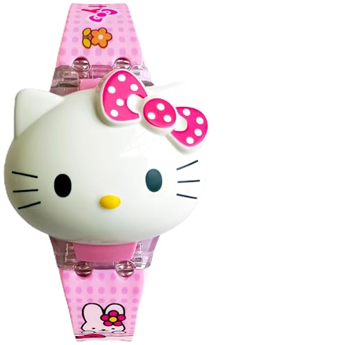 Image of Brishti 3D Kitty Cat Character Multicolored Glowing Light and Musical Digital Girl's Wrist Watch | Unique Cute Cartoon Character on Strap | Soft Silicone Strap | Suitable for Age 3-12 Year Kids