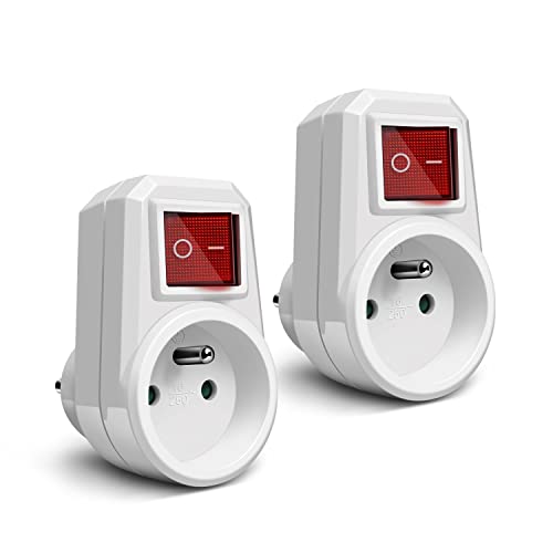 Extrastar Prises Électriques avec Interrupteur, Multiprise 1 en 1 Electrique Murale Fiche, Prise Murale Electrique Idéal pour Chambre Bureau Domicile, 16A, 230V Blanc, Lot de 2