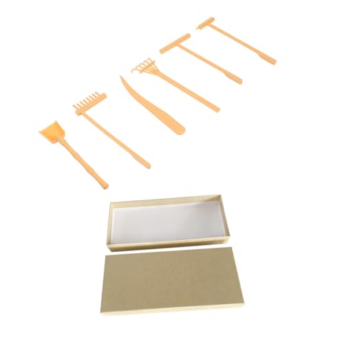 CLISPEED Rastrillos Pequeños para Jardín Zen Amarillas con Caja Herramientas para Mesa de Arena Accesorios Decorativos para Bandeja y Juego de Arena Zen