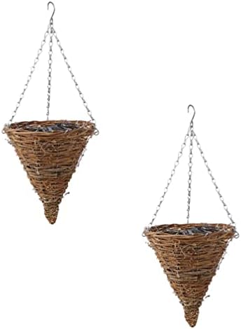 Angoily 2 Pcs Rattan Hanging Planter Basket Cone Shaped Flower Pot Wicker Wall Flower Basket Garden Hanging Planter Bird Nest Plant Pot for Indoor Outdoor Garden Balcony Decor