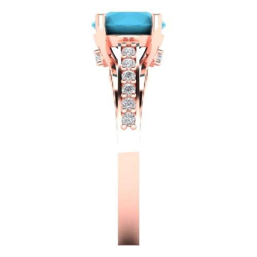 Clara Pucci 2.15ct Round Cut cathedral Solitaire Simulated Blue Turquoise Designer Wedding Anniversary Bridal accent Ring 14k Rose Gold - Image 4