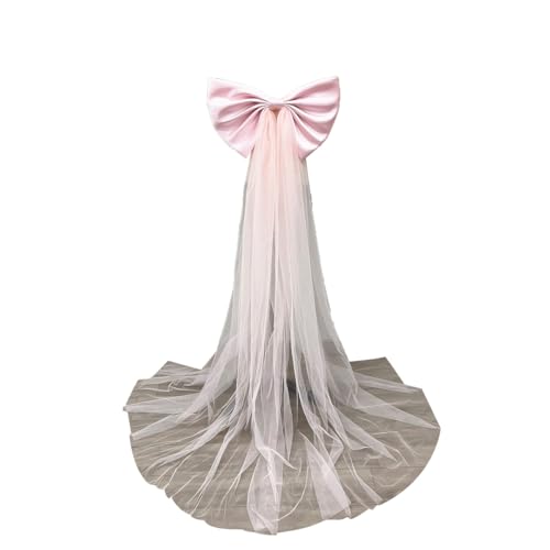 Image of Detachable Satin Bow for Wedding Dress Bowknot with Irregular Tulle Tail