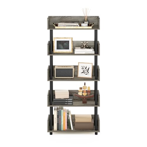 Image of Furinno Turn-N-Tube 5-Tier Toolless Display Rack, French Oak /Black