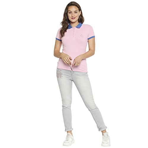 Image of Being Human Blue Slim Fit Polo Collar Short Sleeves Cotton Women's T-Shirt Clothing