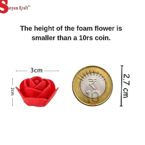 SATYAM KRAFT 50 Pcs Small Artificial Foam Rose Flower Heads | Water Floating Fake Flowers for Christmas Decorations Items, Wedding/Shaadi, Pooja Thali, Mandap & Craft DIY (Red)