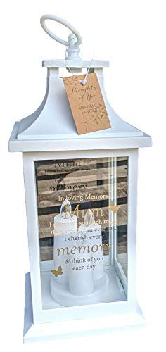 Thoughts of you Lanterne commémorative blanche avec 3 bougies LED à piles In Loving Memory Mum