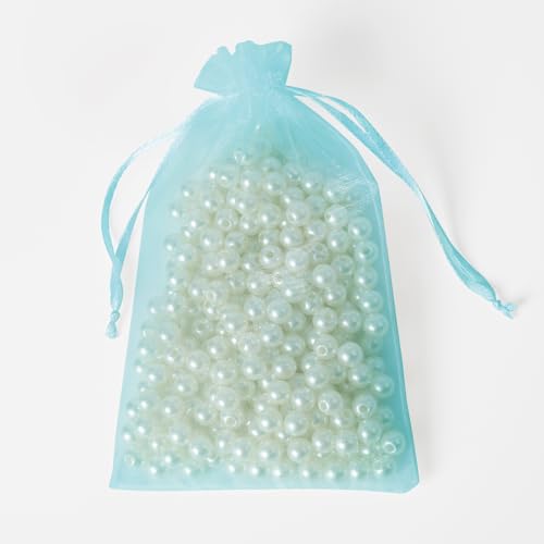 Image of 100PCS Baby Blue Organza Bags, 4x6 Inch Small Mesh Bags Drawstring, Jewelry Gift Bags for Baby Shower Party Candy