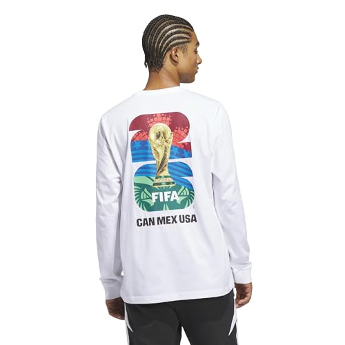 adidas Men's World Cup 26 Official Match Ball Graphic Long Sleeve T-Shirt, White, Medium β image 3