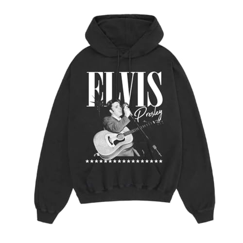 Offical Elvis Presley Merch B&w Guitar Portrait Hoodie