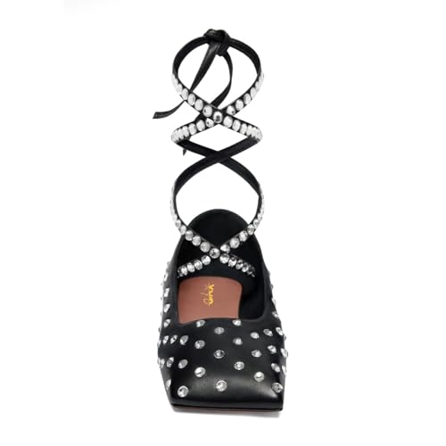 XYD Women Crystal Lace Up Flats Fashion Square Closed Toe Ankle Strappy Ballet Party Dating Shoes2