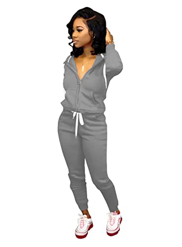 Fooullaide Women's 2 Piece Sweatsuit Outfit Set Long Sleeve Zip Up Hoodies Sweatshirt Drawstring Jogging Sweatpants Tracksuit With Pocket #TOP2