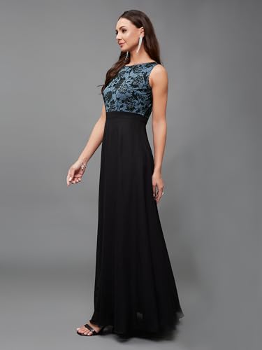 Image of Miss Chase Women's Round Neck Sleeveless Floral Lace Fit & Flare Maxi Dress