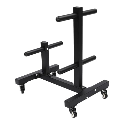 YUNLAIGOTOP Dumbbell Plate Rack Tree, Double Column Mobile Dumbbell Piece Holder & Vertical Dumbbell Storage Rack with Wheels, Commercial Olympic Weight Plate Tree for Homes, Hotels, Gyms