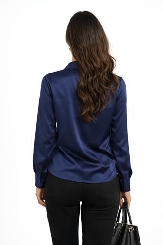 Image of Cuban Collar Cuffed Sleeves Formal Satin Shirt Style Top