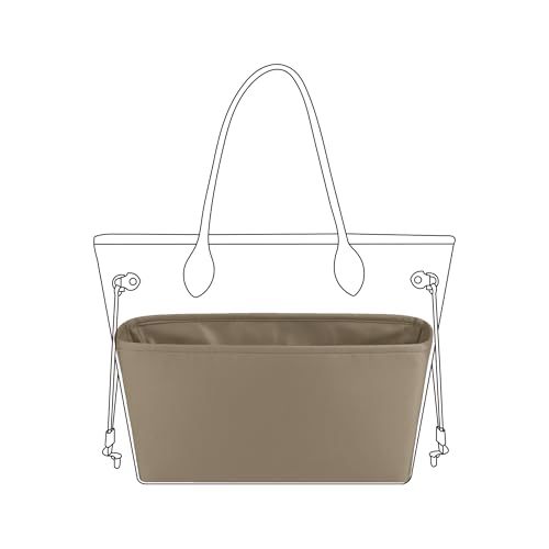 Image of DGAZ Purse Organizer Insert Fits Neverfull-Mini /PM /MM /GM Bags,Silk Bag Organizer,Luxury Handbag & Tote Shaper(PM, Gris tourterelle)