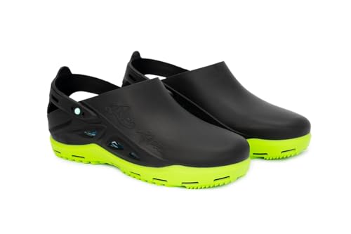 CALZURO Rebel Comfort New Zuecos profesionales sanitarios plantilla suave certificados CE, Negro y verde., 38/39 EU Larga