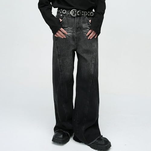 Men's Retro Plus Size Wide Leg Baggy Jeans Relaxed Fit Work Cargo Pants Streetwear Black Grey Gradient Trousers3