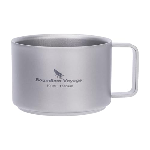 Boundless Voyage Titanium Double Wall Coffee Cup Mini Mug 100ml Lightweight Mug for Outdoor Camping Hiking Picnic Backpacking