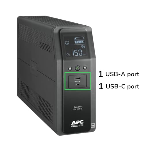 Image of APC UPS Back-UPS Pro 1500VA Sinewave UPS, 900W Battery Backup & Surge Protector, AVR, 10 Outlets, LCD, USB-C & USB-A Charging Ports, BR1500MS2 Uninterruptible Power Supply for Computers, Electronics