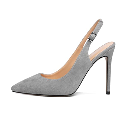 SAMMITOP Women's Slingback High Heels Pointed Toe Pumps Sexy Stiletto Heels for Women Suede Dress Shoes with Adjustable Buckle Wedding Party Shoes2