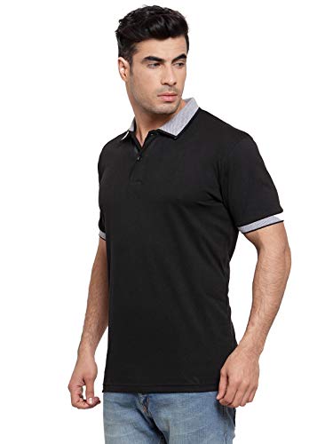 Image of JOSH DANIEL Solid Men's Cotton Polo T-Shirt with Contrast Collar, Black, T-Shirts Combo (Pack of 2)