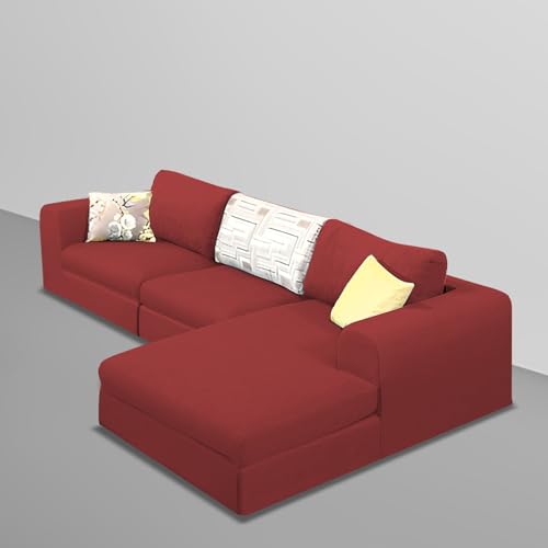 Image of Koza RHS 4 Seater L Shape Sofa Set for Living Room (Maroon Fabric) Premium Fabric Sofa