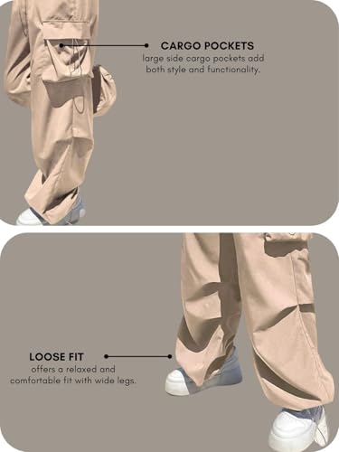 Image of GRECIILOOKS Women's Cargo Pants|Trousers |High Waist Cotton Trouser |Flared Parachute Pants with Side Pockets | Cargo Pant|Elegant for College & Events