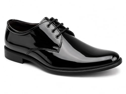 Image of High-Gloss Formal Derby Shoes, Patent Synthetic Upper, Airmix Sole, for Tuxedos and Formal Suits, Black-Tie Events
