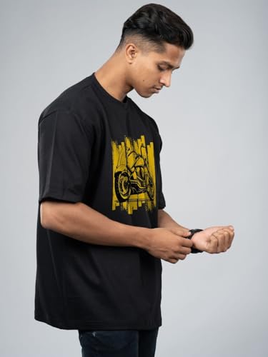 Image of T-Shirt for Men - 100% Cotton Ladakh Motorcycle Rider Half Sleeve Round Neck Graphic Print | Regular & Oversized Fit | 180 /220 GSM | S-5XL | Black, Navy Blue, Olive, Red, White