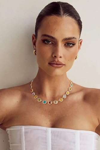 LILIE&WHITE Colorful Rhinestones Gold necklaces for women Trendy Chain Choker Necklaces Multicolor Gemstone Rainbow Necklace Bead Necklace Statement Neckalce Jewelry Gift3