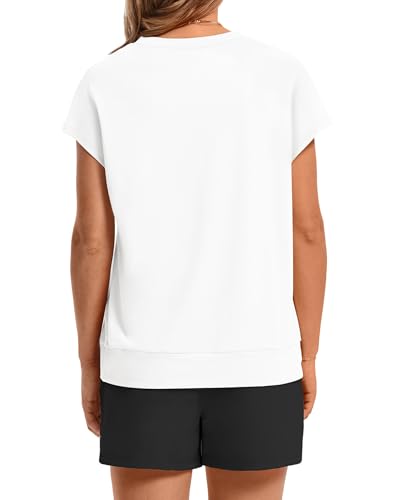 Image of WIHOLL Two Piece Sets for Women Summer Crew Neck Lounge Short Sets Cap Sleeve Drawstring Sweatsuit with Pocket