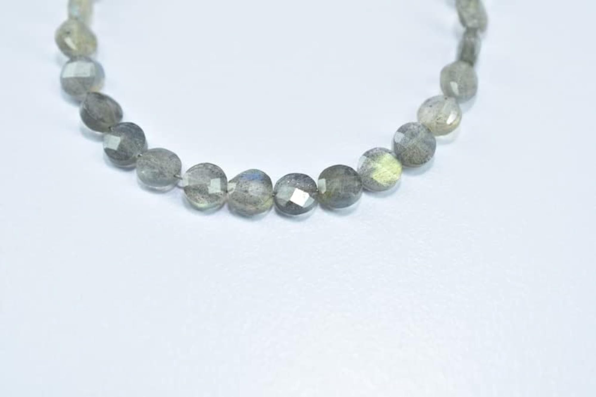 Labradorite Coin Bead Bracelet, Silver Plated Clasp