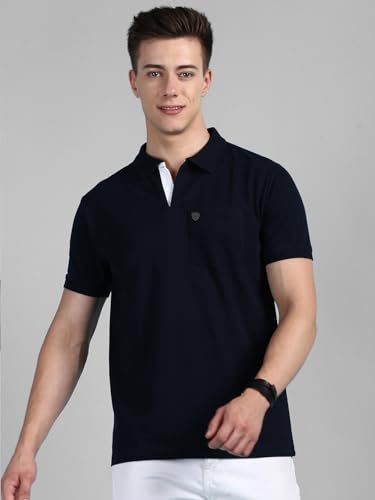 Image of Lux Cozi Men's Regular Fit Polo Neck Half Sleeve Solid Casual T-Shirt with Chest Pocket COZI 2122 WH NB 5XL 2PC White and Navy