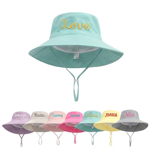 Personalized Baby Sun Hat with Name - Wide Brim Bucket Hat for Toddler Girls & Boys, Custom Embroidered Beach Hat