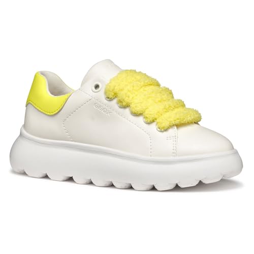 Geox J PUFFYPOP Girl A, Scarpe da Ginnastica, White/Fluo. Yellow, 28 EU
