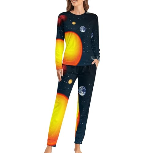 Ensemble pyjama femme Planète Galaxie vêtement de nuit t-shirt manches longues pantalon