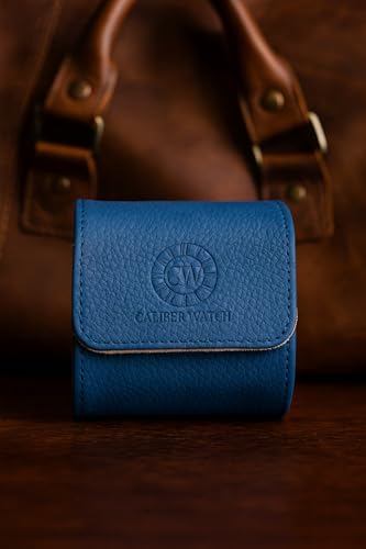 Image of Genuine Napa Leather Watch Roll Travel Case for 3 Watches - Travel Watch Rolls and Leather Watch Display Cases with Velvet Interior - Watch Storage Organizer Men's (Blue - Single)