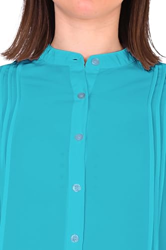 Image of Women's Regular Fit Solid Pleated Cotton Blend Shirts