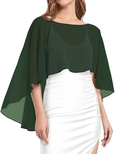 Womens Capelets Shawls and Wraps for Evening Dress Chiffon Capes Wedding Cover Up Dark Green