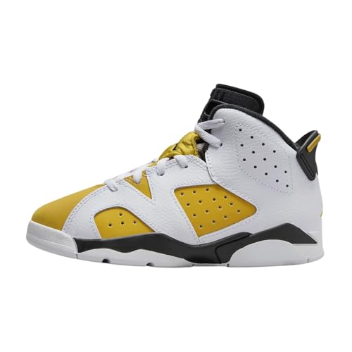 Jordan 6 Retro Little Kid's Shoes Size- 13.5, White/Yellow Ochre-black